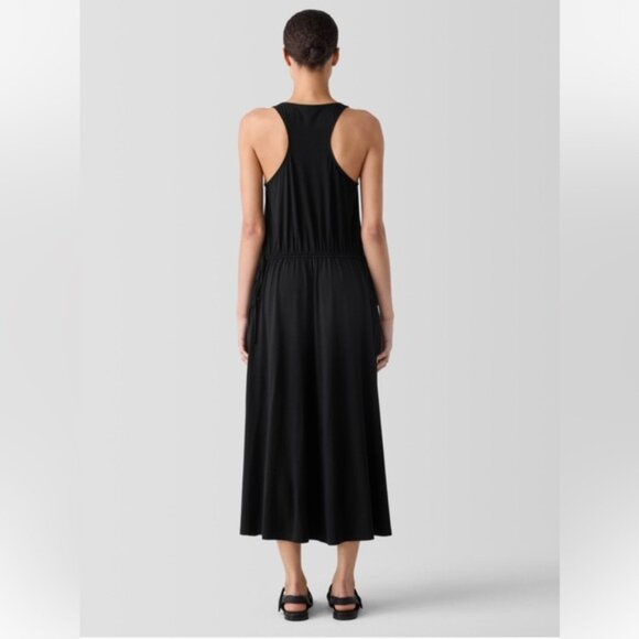 Eileen Fisher Fine Jersey Racer Back Tank Dress in color Black - Picture 3 of 4
